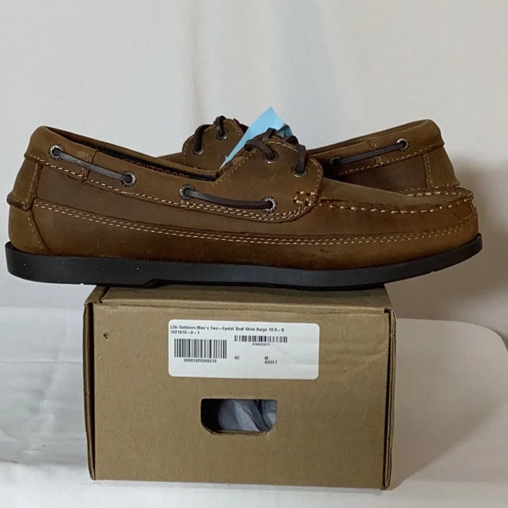 Men’s NWT Life Outdoors Two-Eyelet Boat Shoe Beige Size 10.5